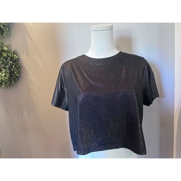 Victoria Secret Sport Black & Gold Shimmer Crop top Size XS Oversized - Picture 8 of 10